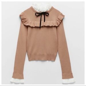 Zara Combination Knit Ruffled Sweater XS